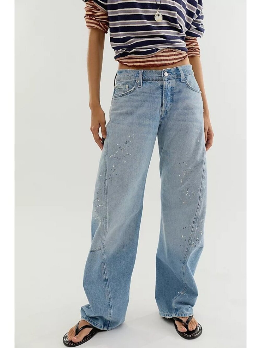 Light Blue Wide-Leg Paint-Splatter Jeans